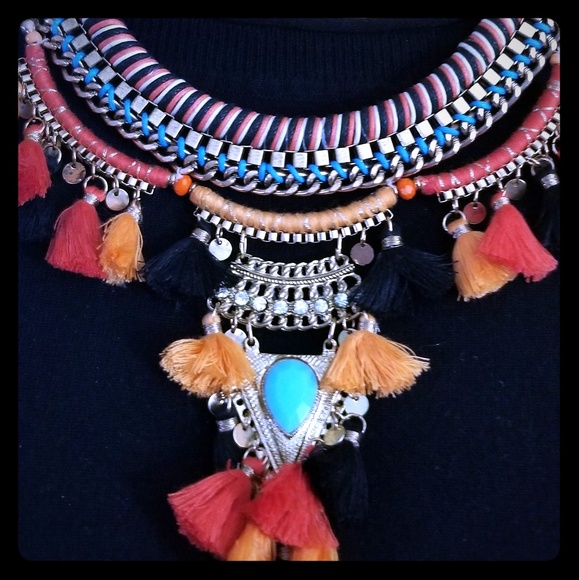 Boho Bib tassle statement necklace - Picture 1 of 2